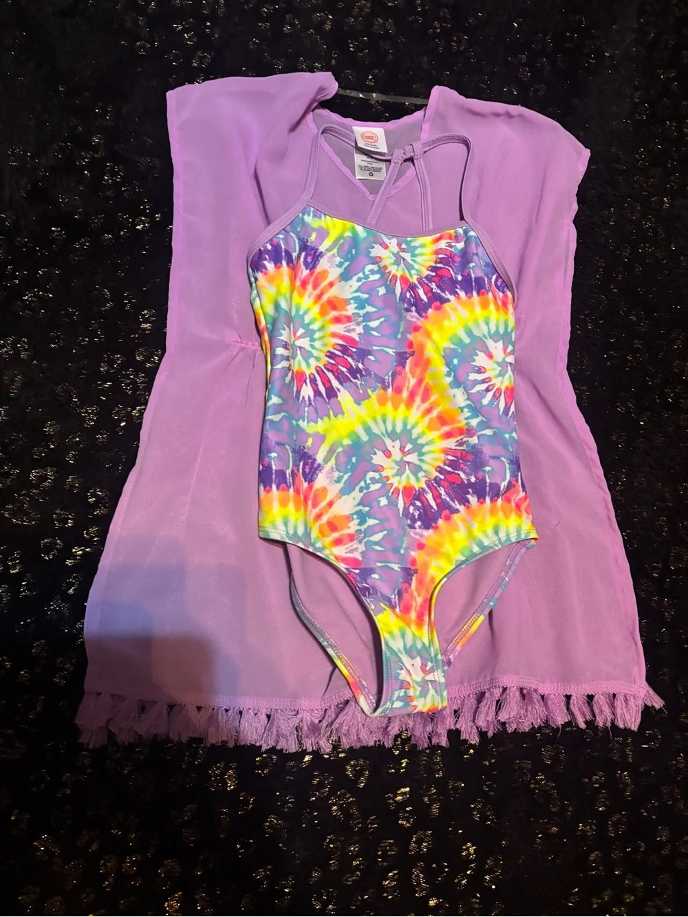 Lavender Girls' Tie Dye Bathing Suit and Cover Up